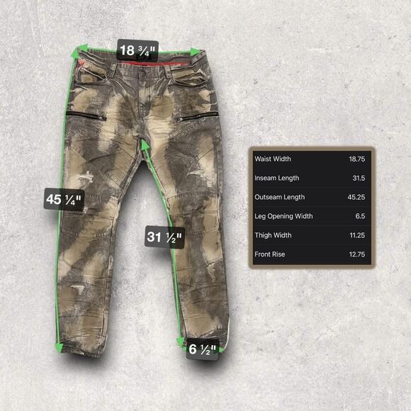 ★ Square Zero Camouflage Tie-Dye Distressed Jeans w/ Zipper Pockets ★ - Picture 6 of 7